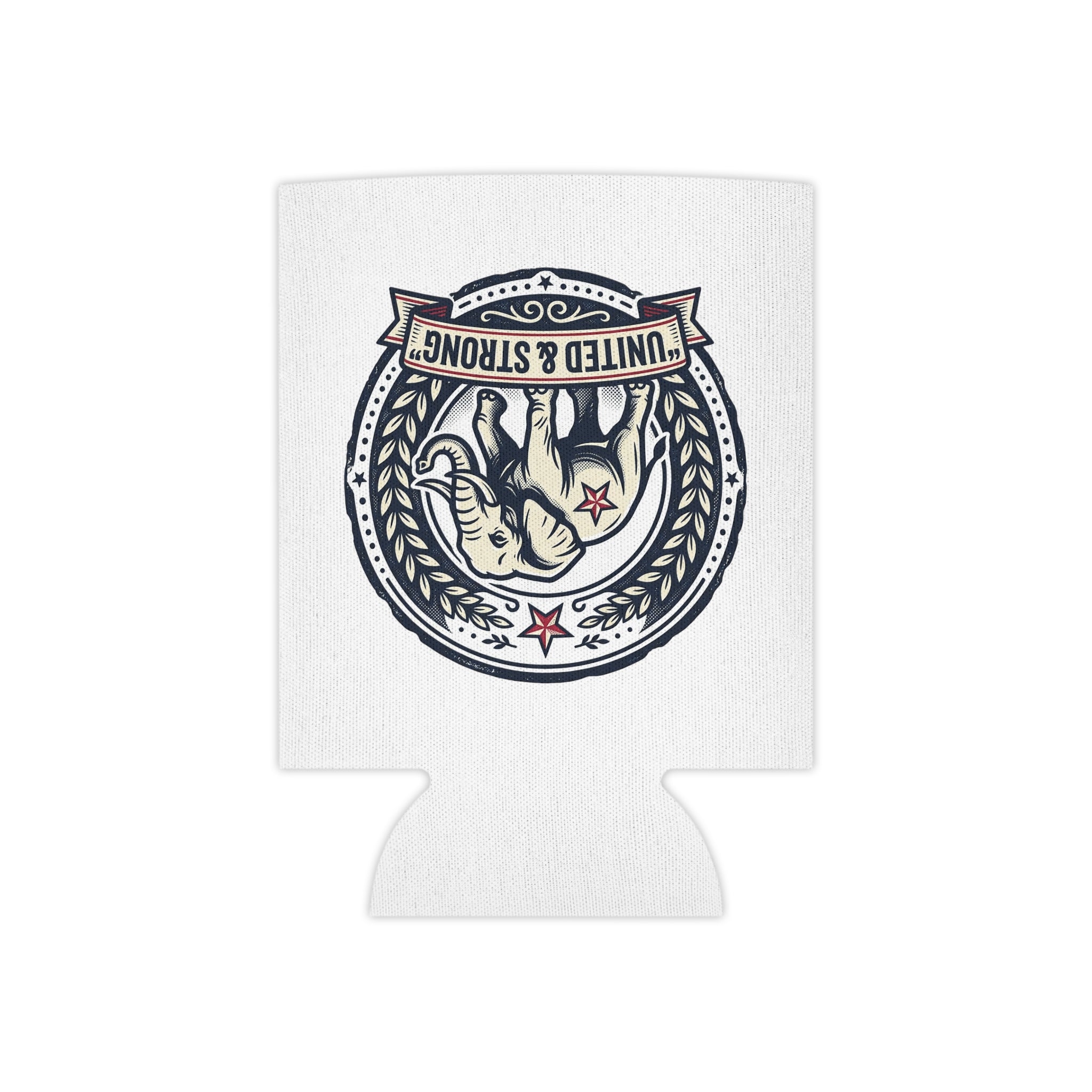 Can Cooler — United & Strong Elephant Emblem Neoprene Can Koozie