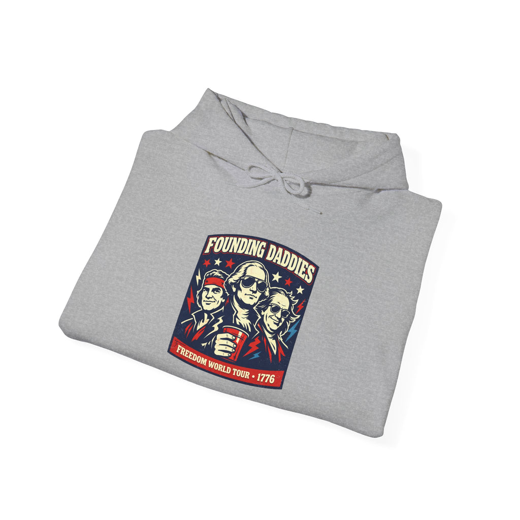 Founding Daddies Liberty Portrait Hoodie | patriotic humor, distressed Americana