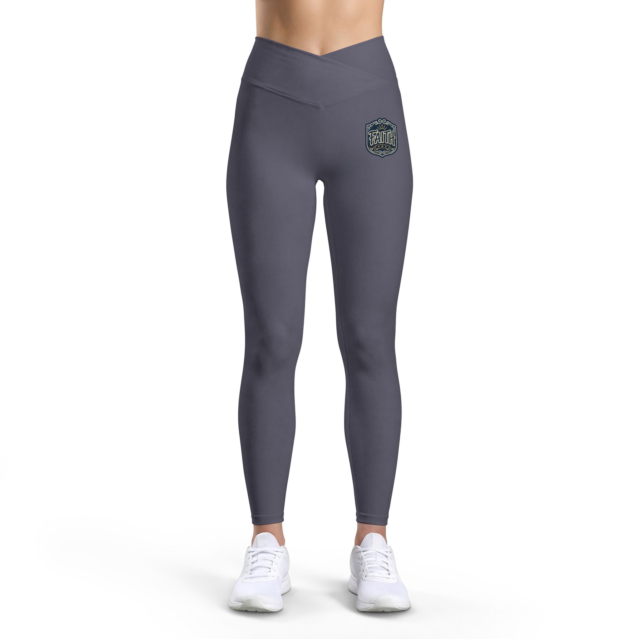 Women’s Luxe Leggings — Black High-Waist Athletic Leggings with Small Retro Badge Graphic