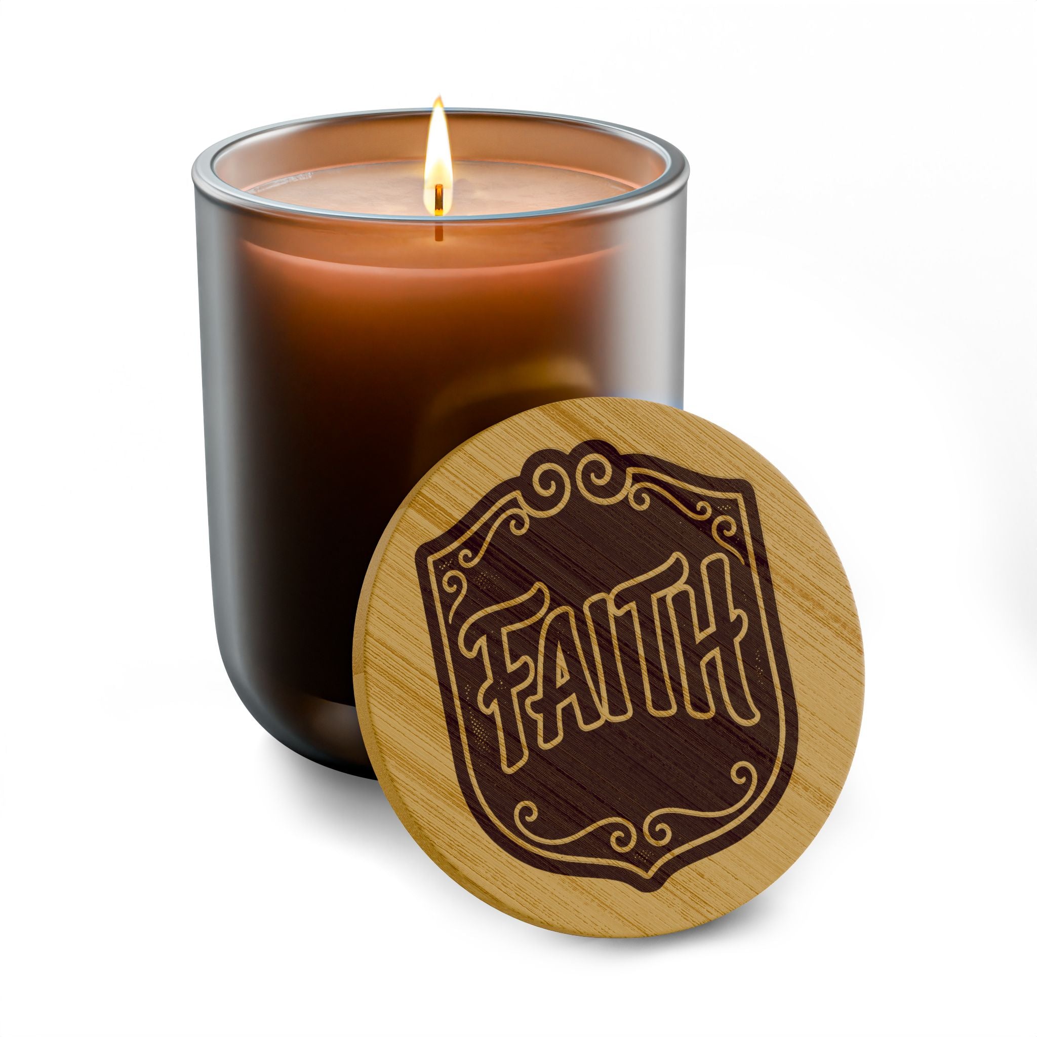 Faith Engraved 14oz Scented Soy Candle — Wooden Lid Gift Candle