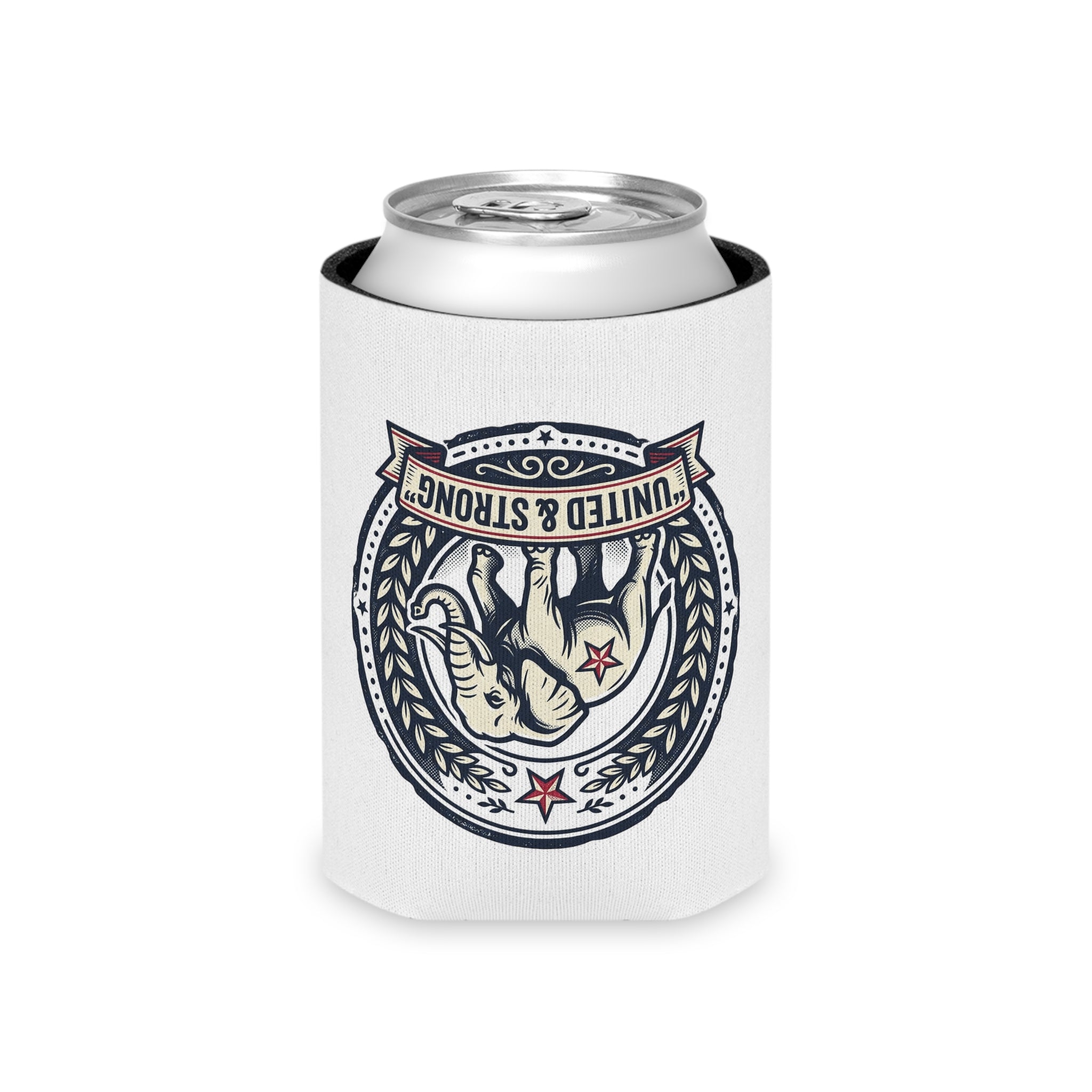 Can Cooler — United & Strong Elephant Emblem Neoprene Can Koozie