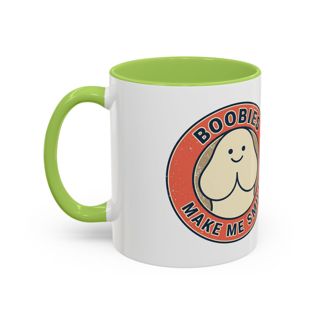 Funny Retro 'Boobies Make Me Smile' Accent Coffee Mug – Cute Kawaii Boobs Gift