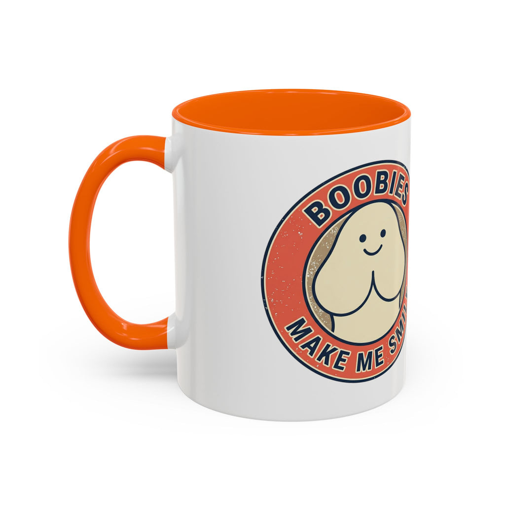 Funny Retro 'Boobies Make Me Smile' Accent Coffee Mug – Cute Kawaii Boobs Gift