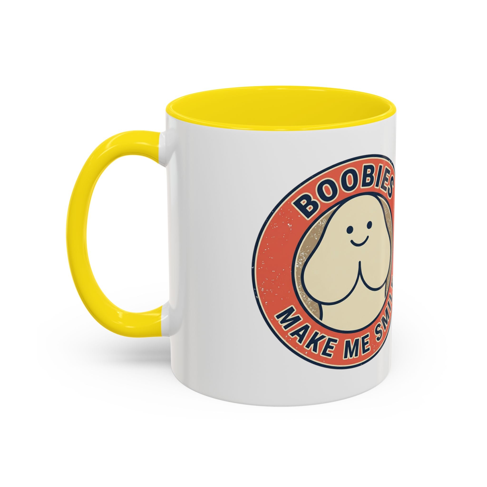 Funny Retro 'Boobies Make Me Smile' Accent Coffee Mug – Cute Kawaii Boobs Gift