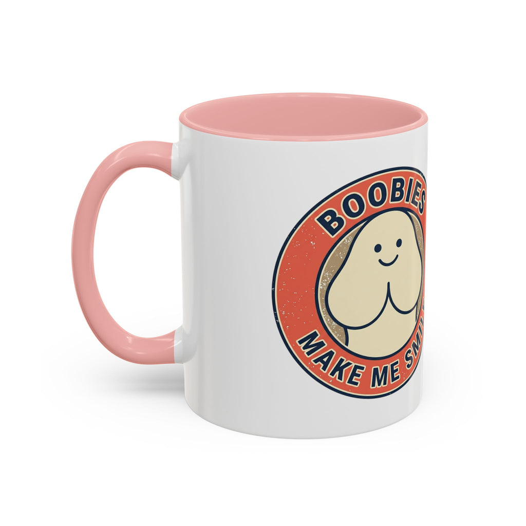 Funny Retro 'Boobies Make Me Smile' Accent Coffee Mug – Cute Kawaii Boobs Gift