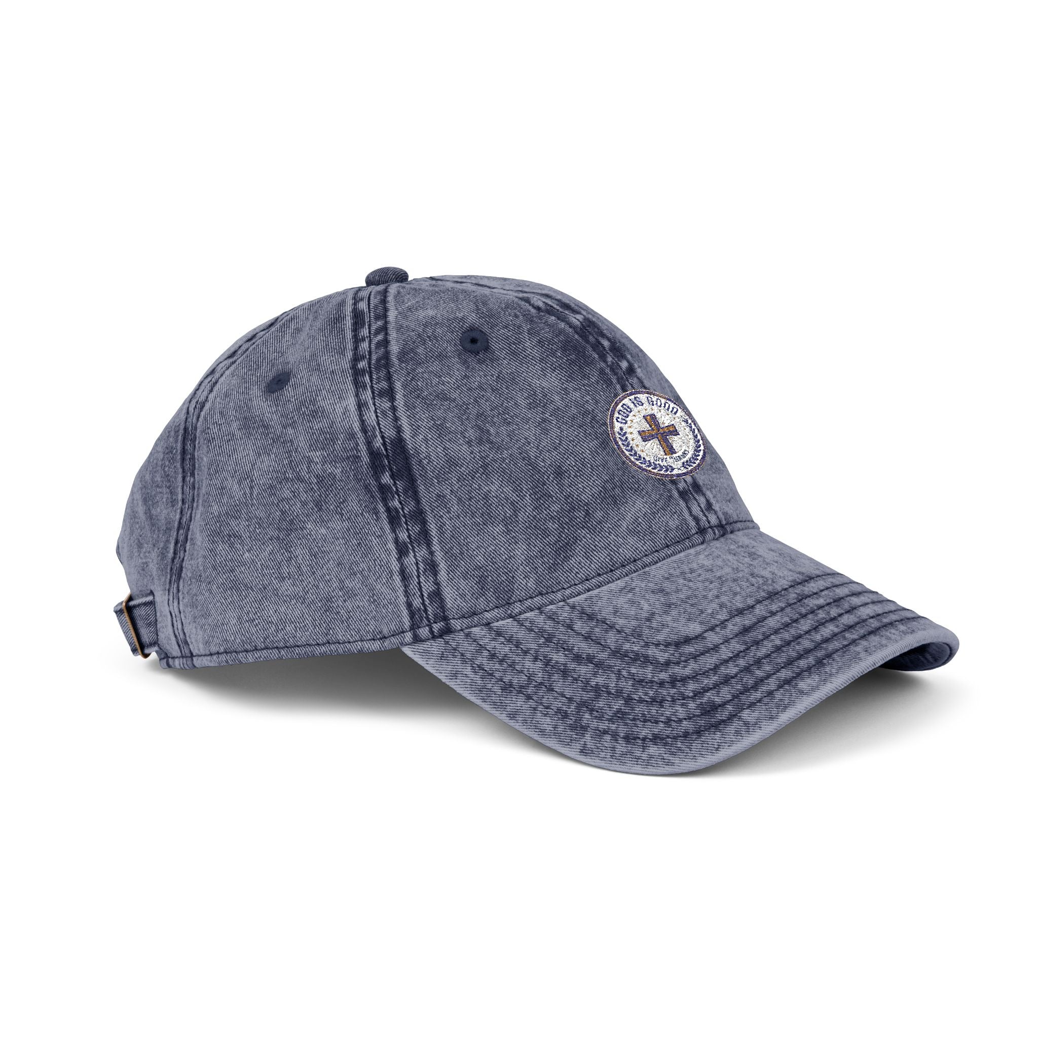 Vintage Embroidered Cap — Distressed Red Baseball Hat with Compass Patch