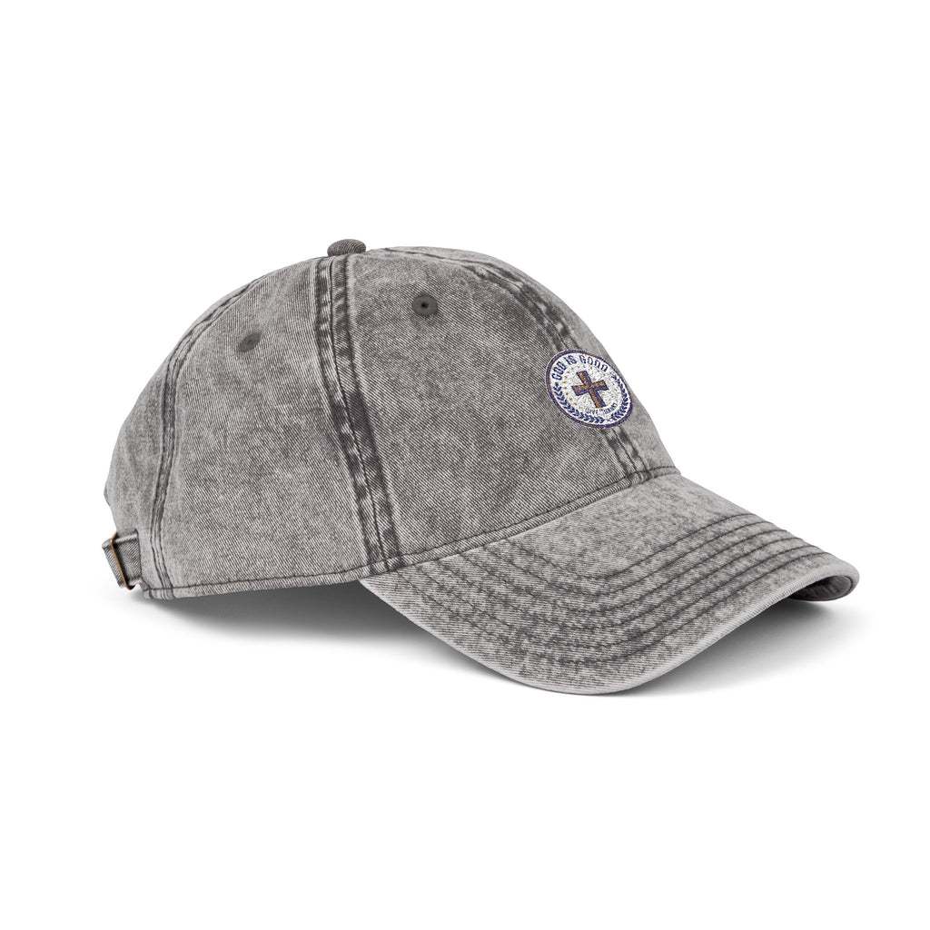 Vintage Embroidered Cap — Distressed Red Baseball Hat with Compass Patch