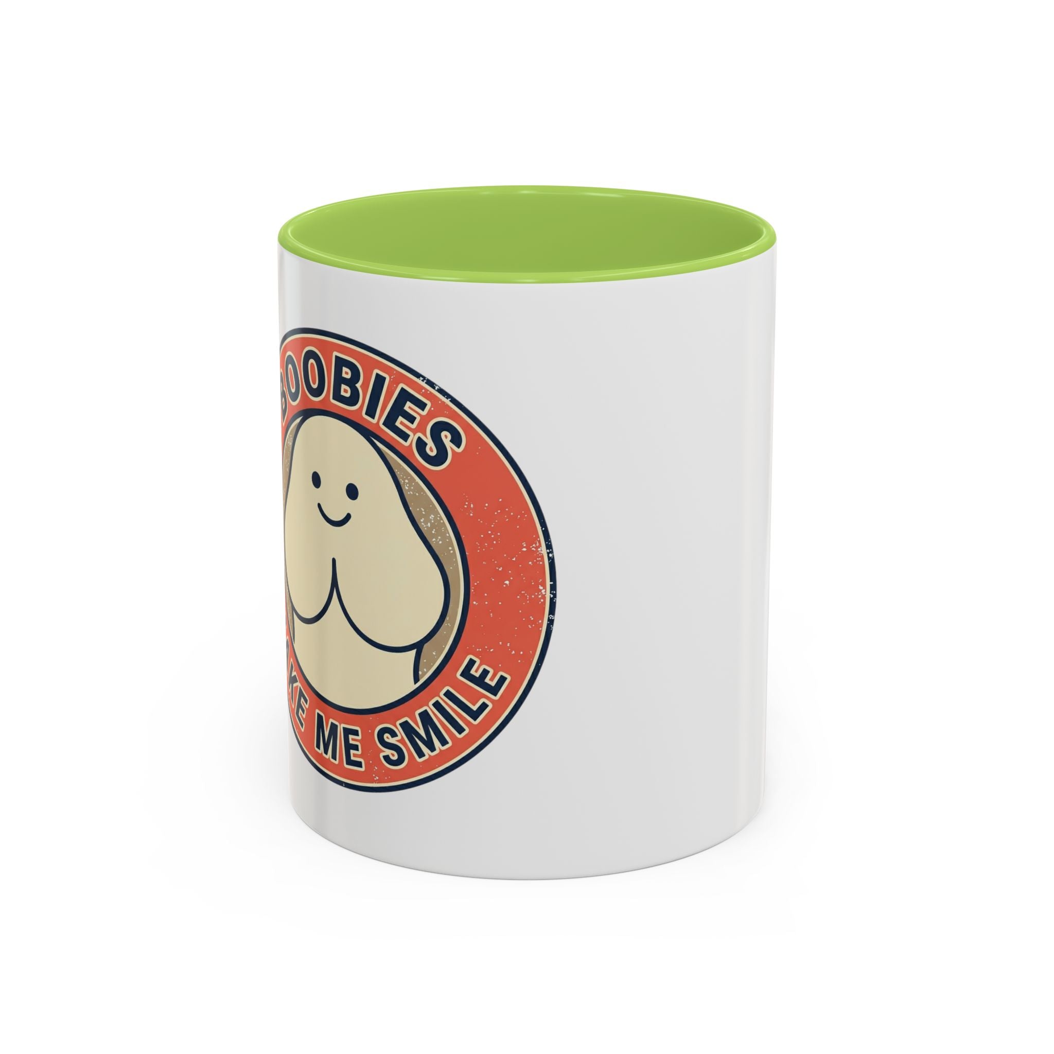 Funny Retro 'Boobies Make Me Smile' Accent Coffee Mug – Cute Kawaii Boobs Gift