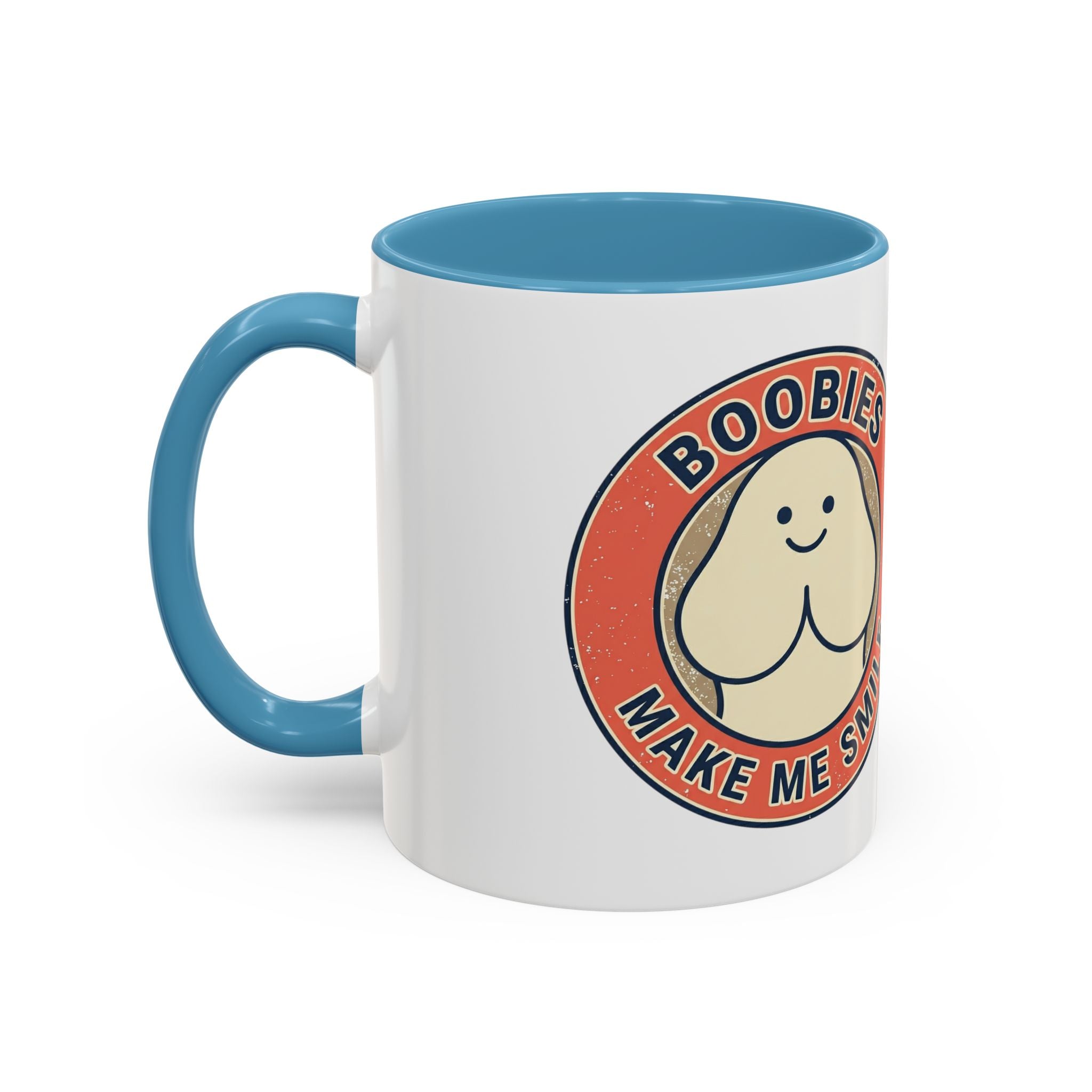 Funny Retro 'Boobies Make Me Smile' Accent Coffee Mug – Cute Kawaii Boobs Gift