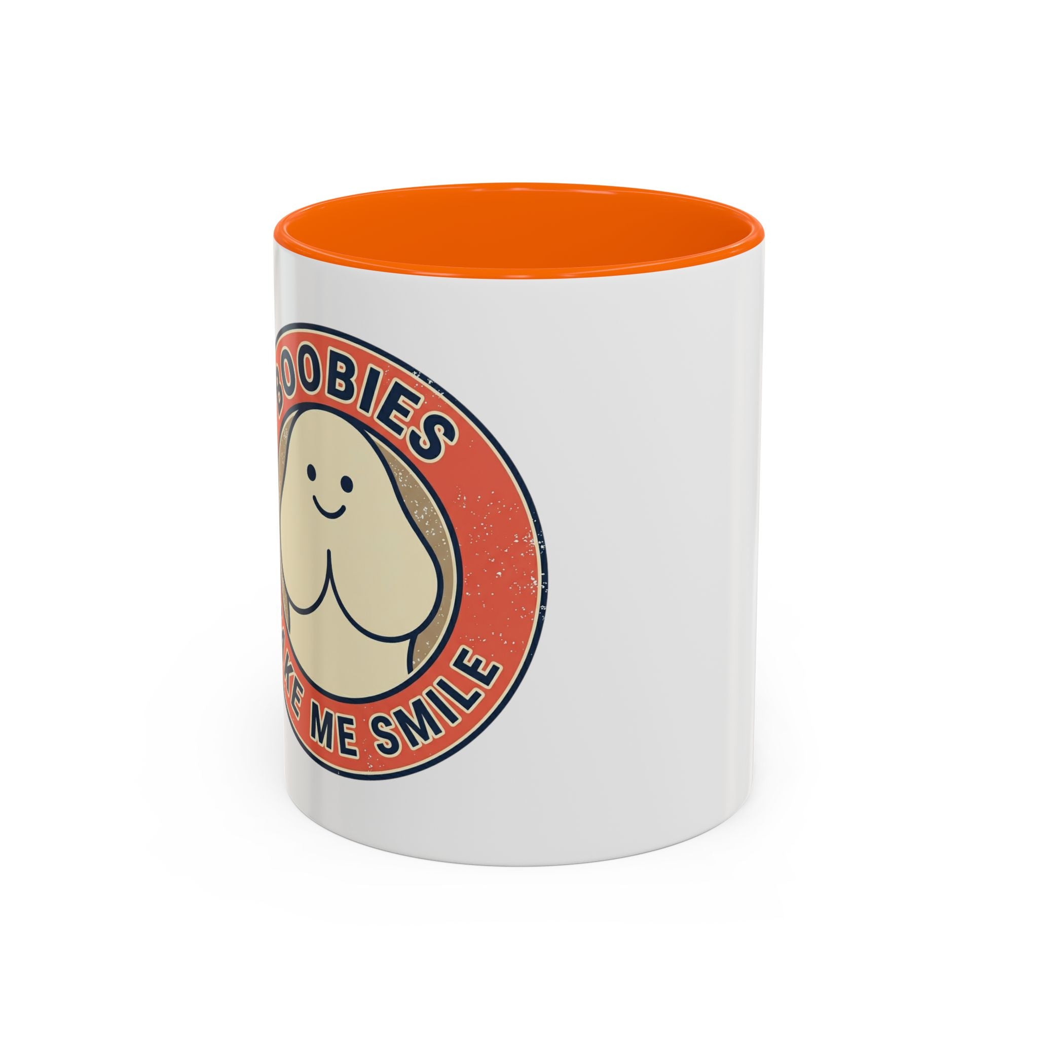 Funny Retro 'Boobies Make Me Smile' Accent Coffee Mug – Cute Kawaii Boobs Gift