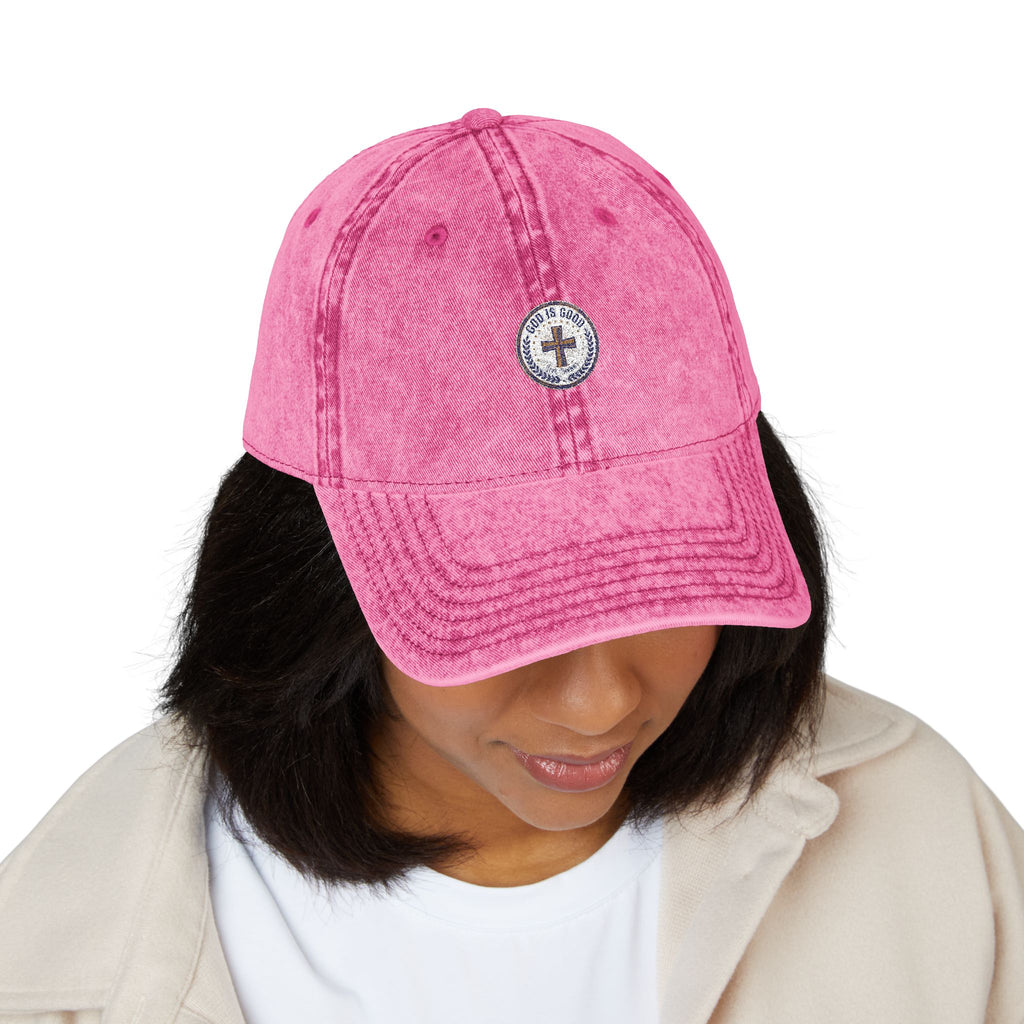 Vintage Embroidered Cap — Distressed Red Baseball Hat with Compass Patch