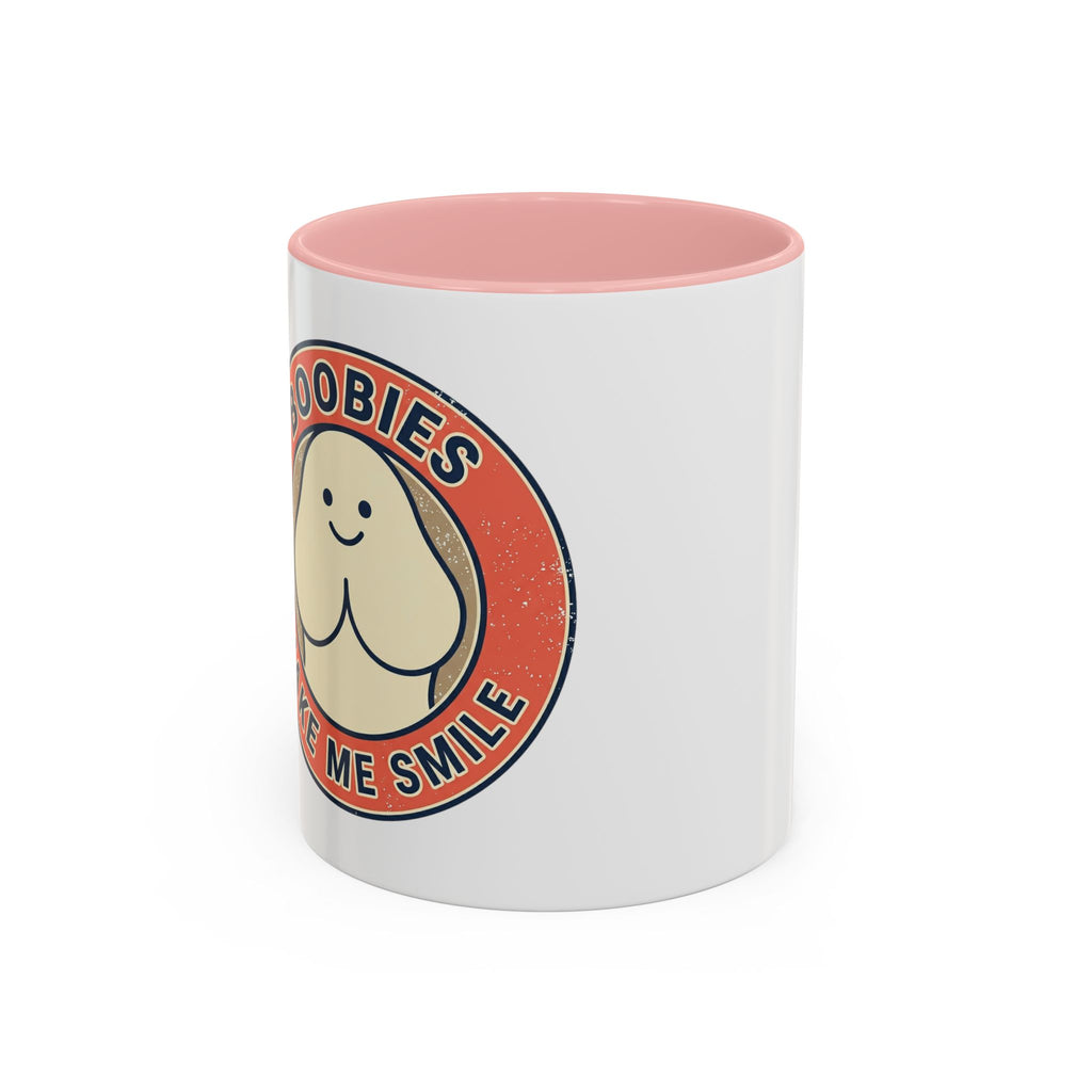 Funny Retro 'Boobies Make Me Smile' Accent Coffee Mug – Cute Kawaii Boobs Gift