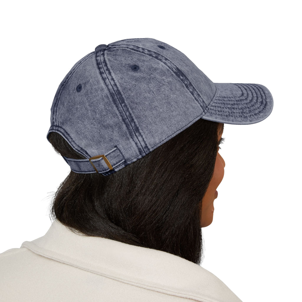 Vintage Embroidered Cap — Distressed Red Baseball Hat with Compass Patch