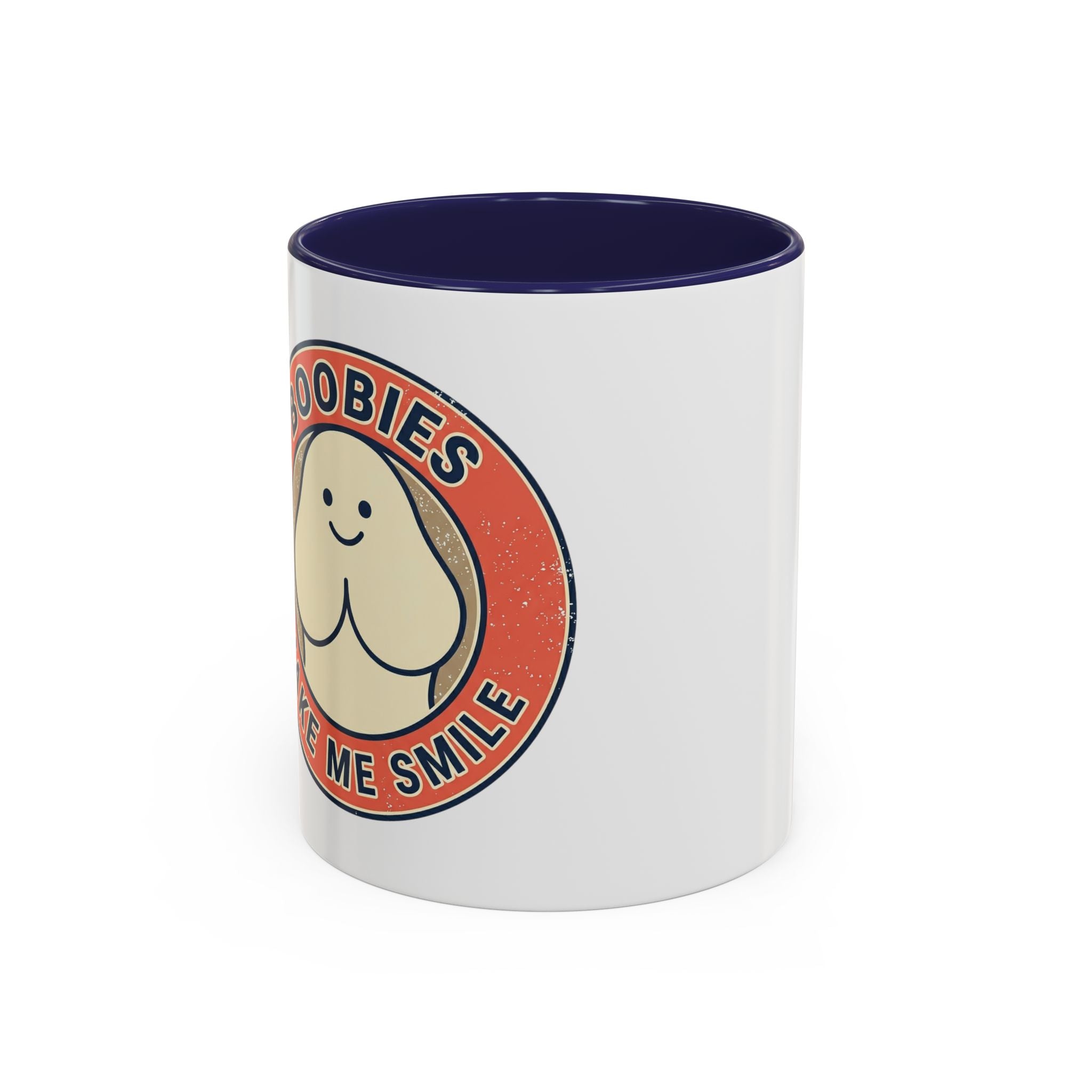 Funny Retro 'Boobies Make Me Smile' Accent Coffee Mug – Cute Kawaii Boobs Gift