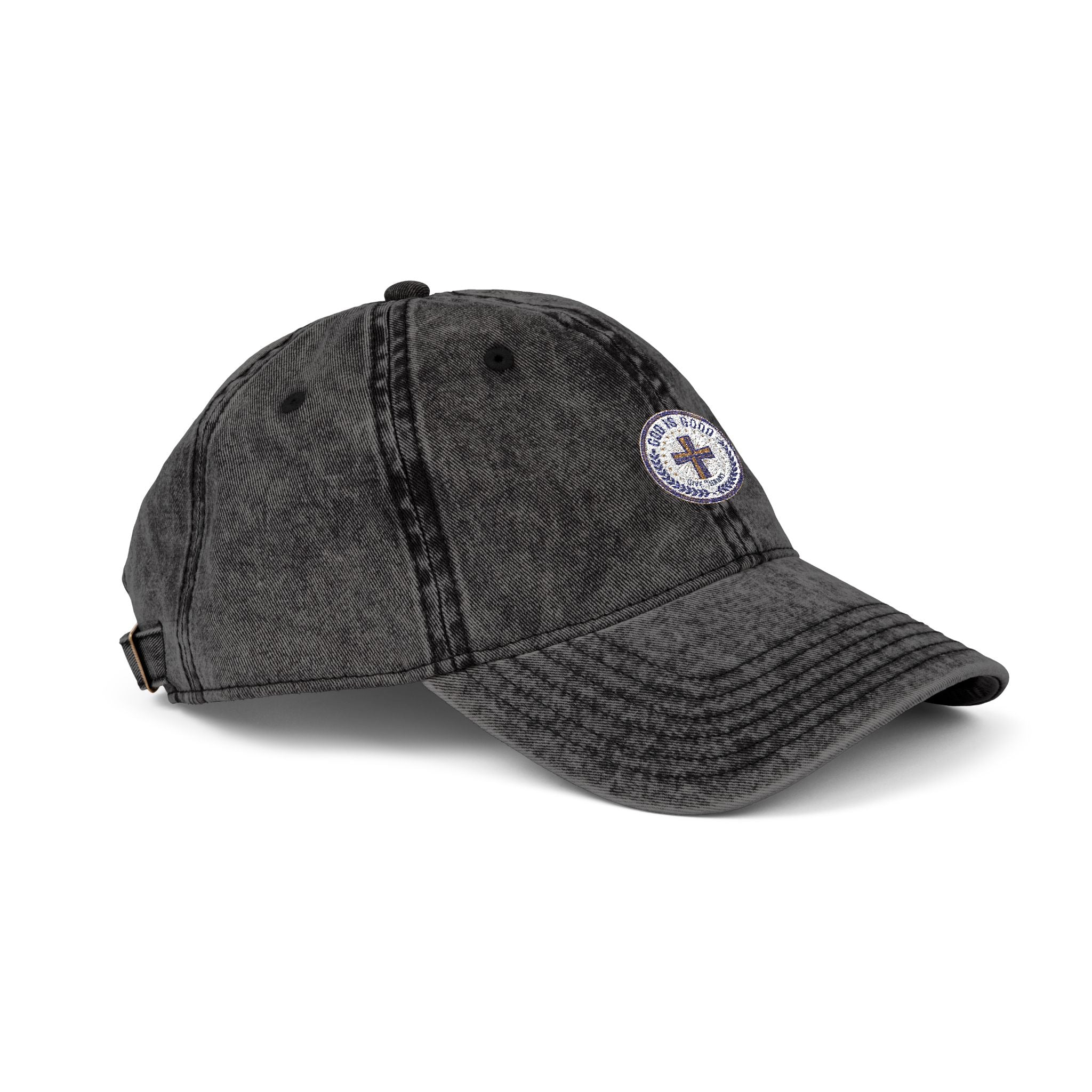 Vintage Embroidered Cap — Distressed Red Baseball Hat with Compass Patch