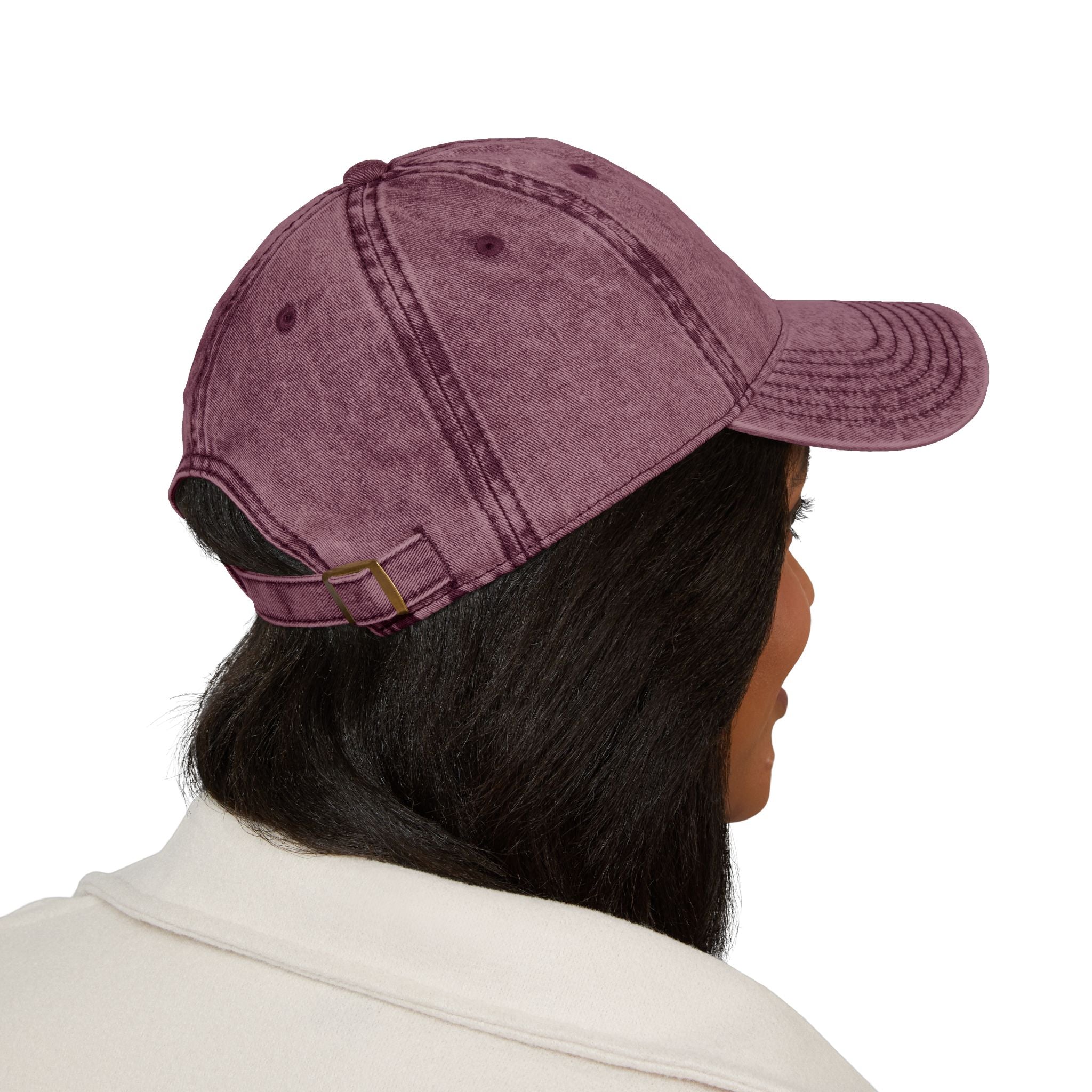 Vintage Embroidered Cap — Distressed Red Baseball Hat with Compass Patch