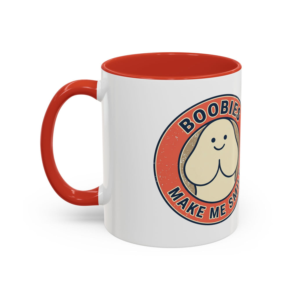 Funny Retro 'Boobies Make Me Smile' Accent Coffee Mug – Cute Kawaii Boobs Gift