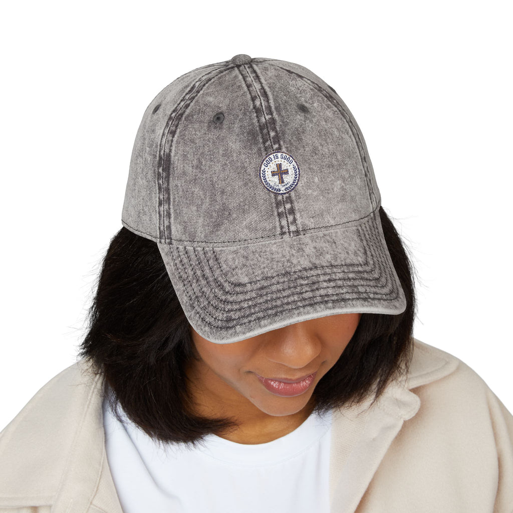 Vintage Embroidered Cap — Distressed Red Baseball Hat with Compass Patch