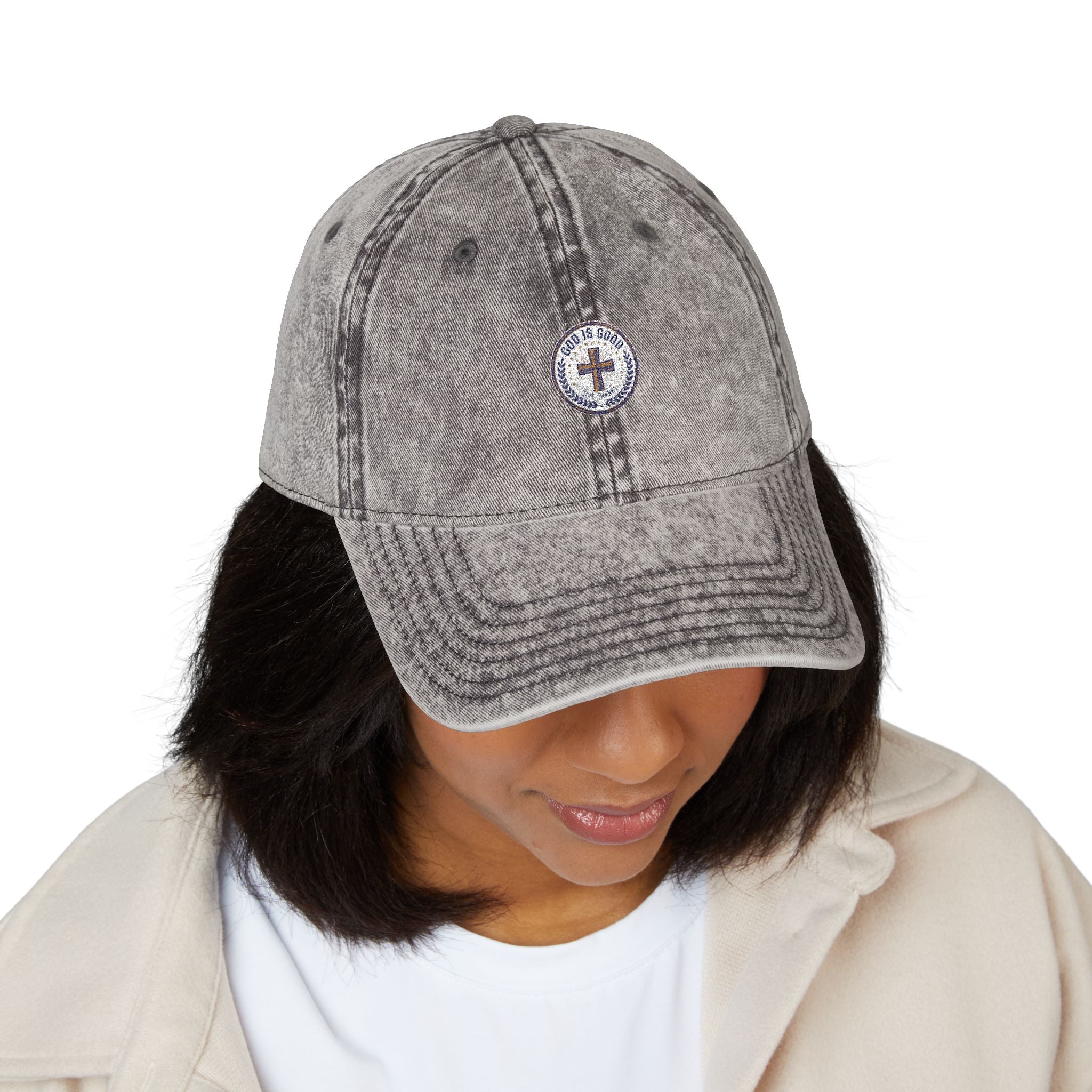 Vintage Embroidered Cap — Distressed Red Baseball Hat with Compass Patch