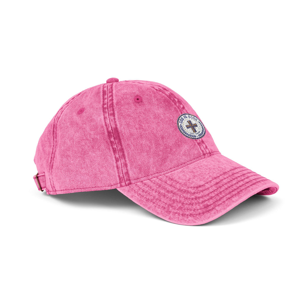 Vintage Embroidered Cap — Distressed Red Baseball Hat with Compass Patch