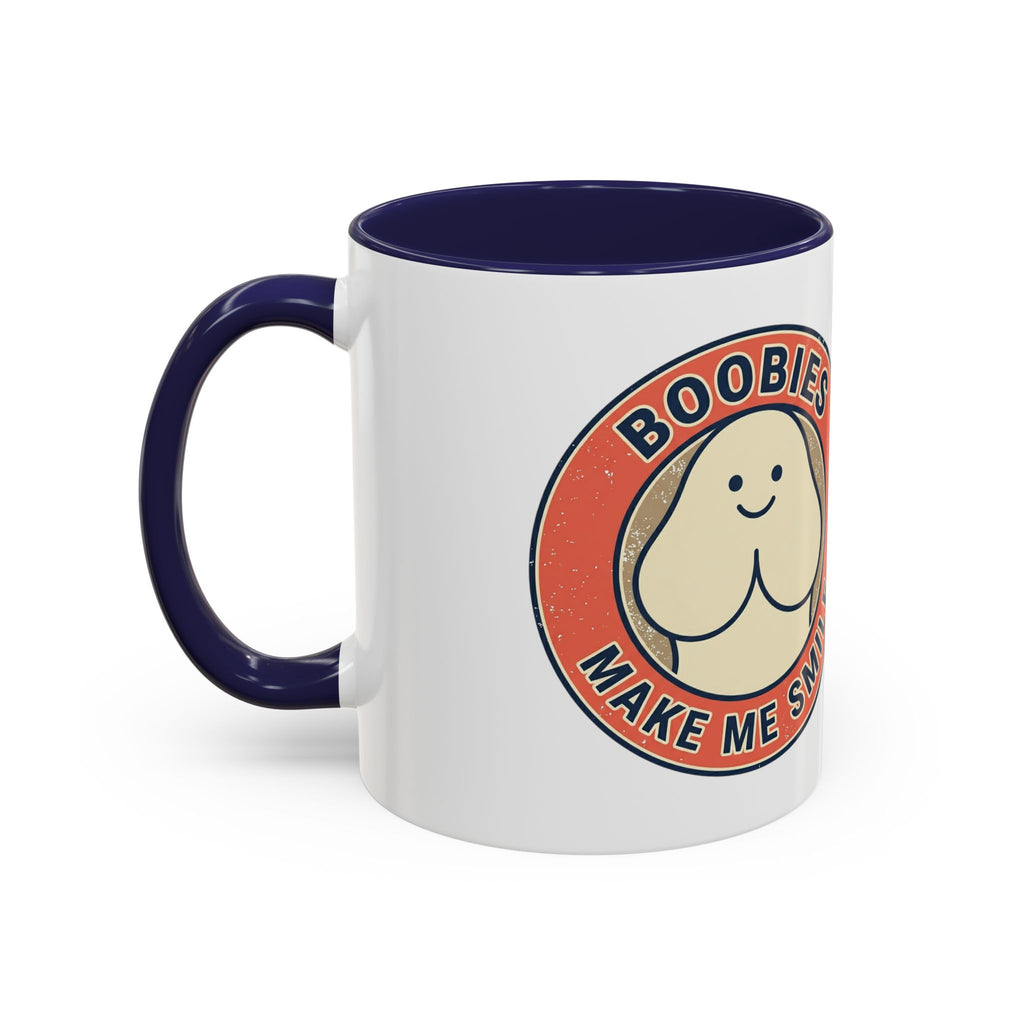 Funny Retro 'Boobies Make Me Smile' Accent Coffee Mug – Cute Kawaii Boobs Gift