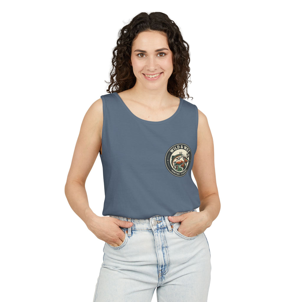 Wild & Wet Fishing Tank Top — Vintage Fish Crest Sleeveless Tee
