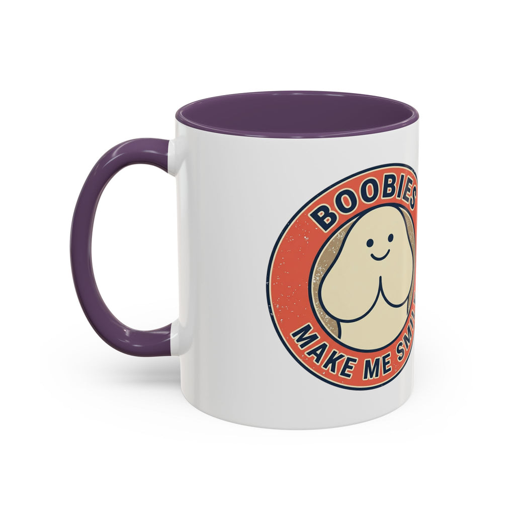 Funny Retro 'Boobies Make Me Smile' Accent Coffee Mug – Cute Kawaii Boobs Gift