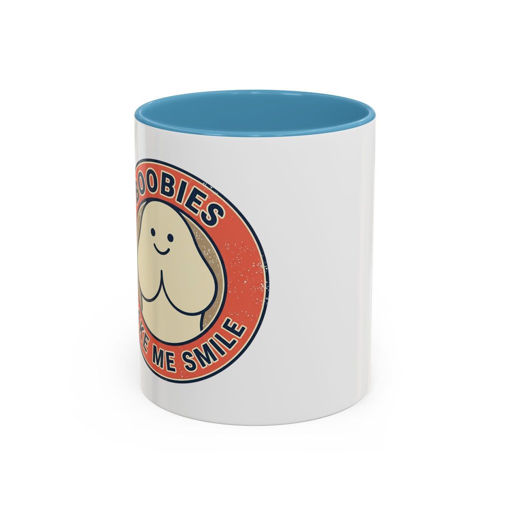 Funny Retro 'Boobies Make Me Smile' Accent Coffee Mug – Cute Kawaii Boobs Gift
