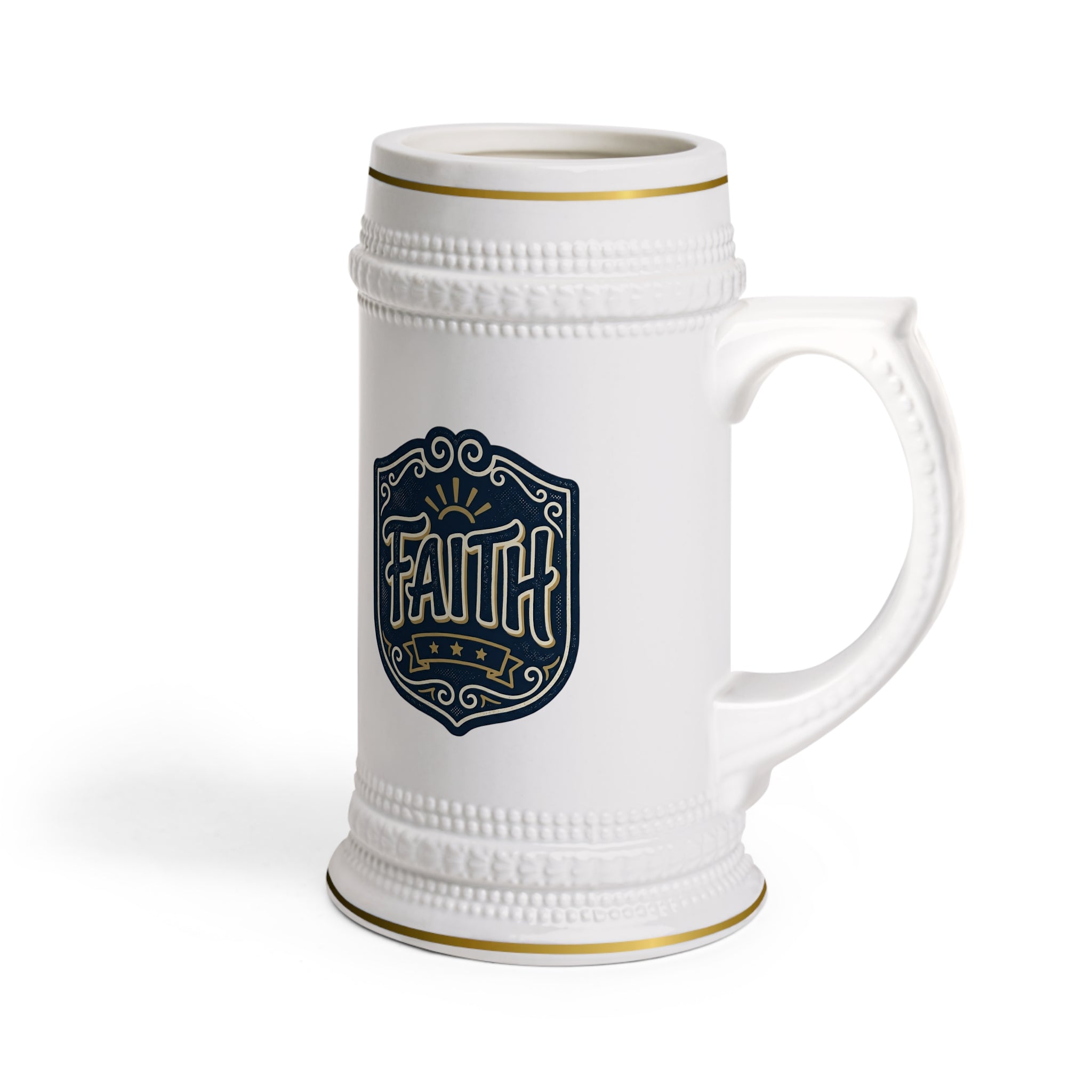 Ceramic Beer Stein Mug – Classic White German-Style Beer Tankard