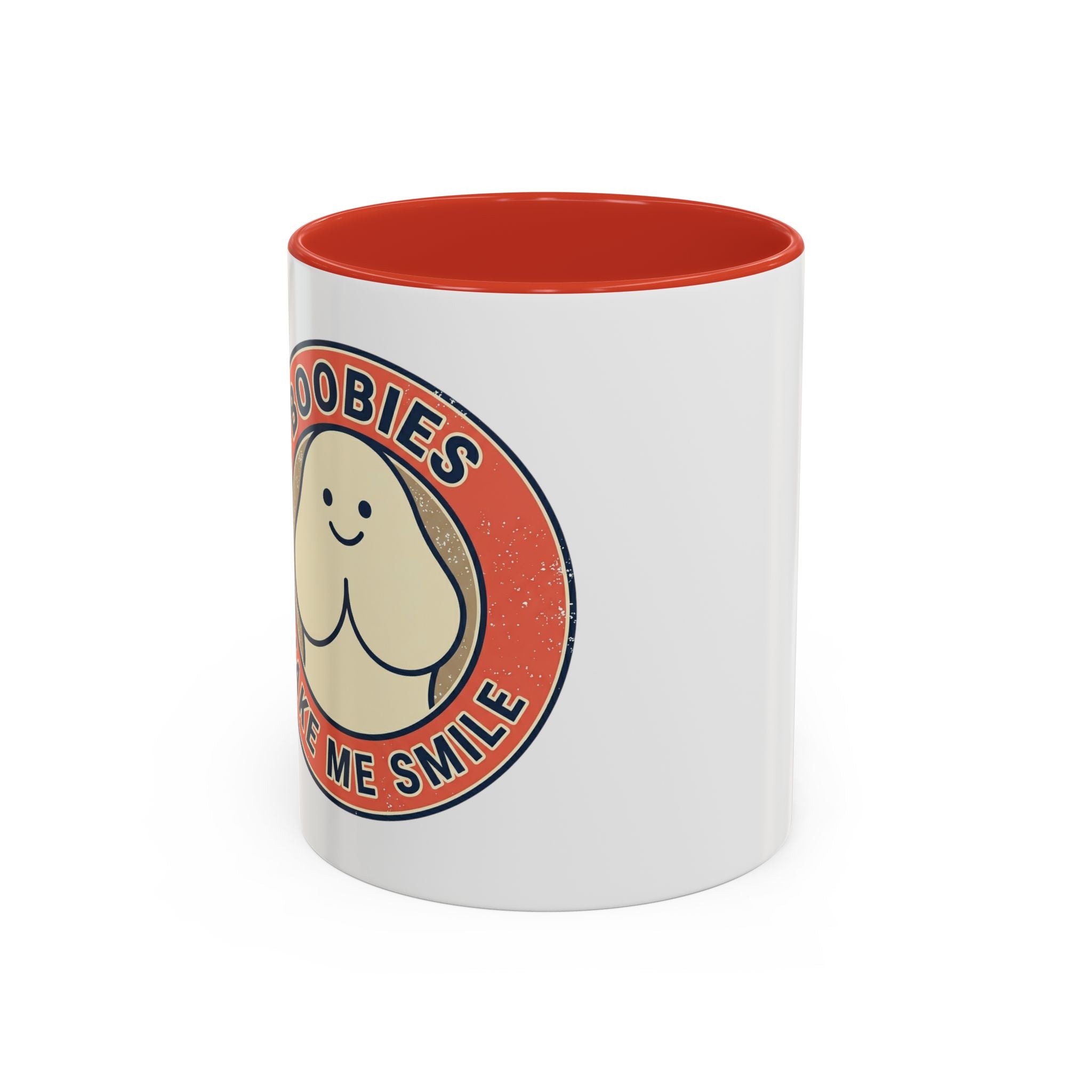 Funny Retro 'Boobies Make Me Smile' Accent Coffee Mug – Cute Kawaii Boobs Gift