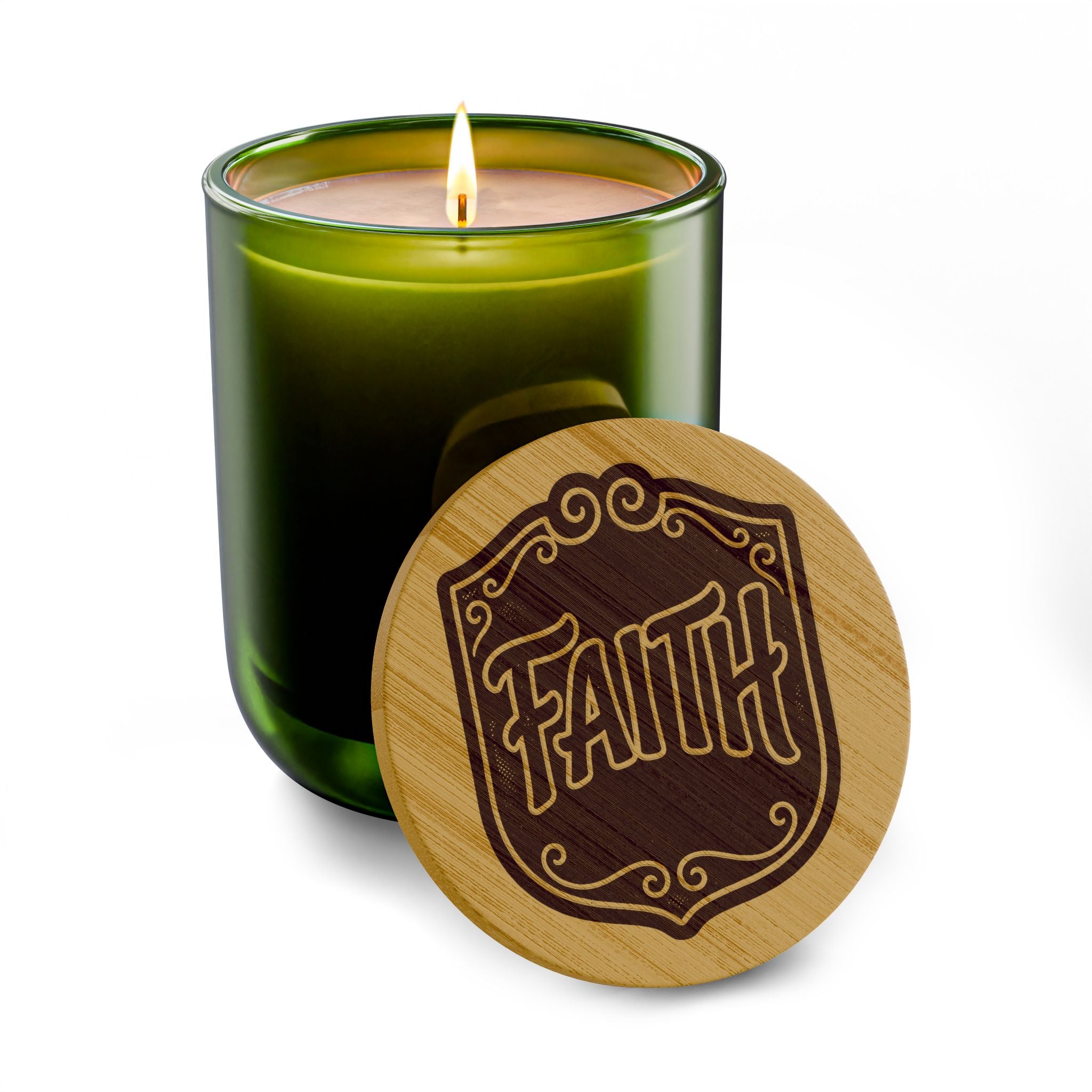 Faith Engraved 14oz Scented Soy Candle — Wooden Lid Gift Candle