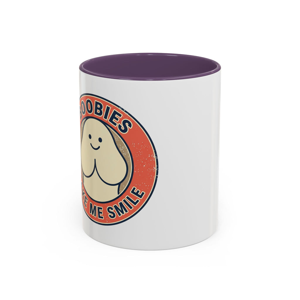 Funny Retro 'Boobies Make Me Smile' Accent Coffee Mug – Cute Kawaii Boobs Gift