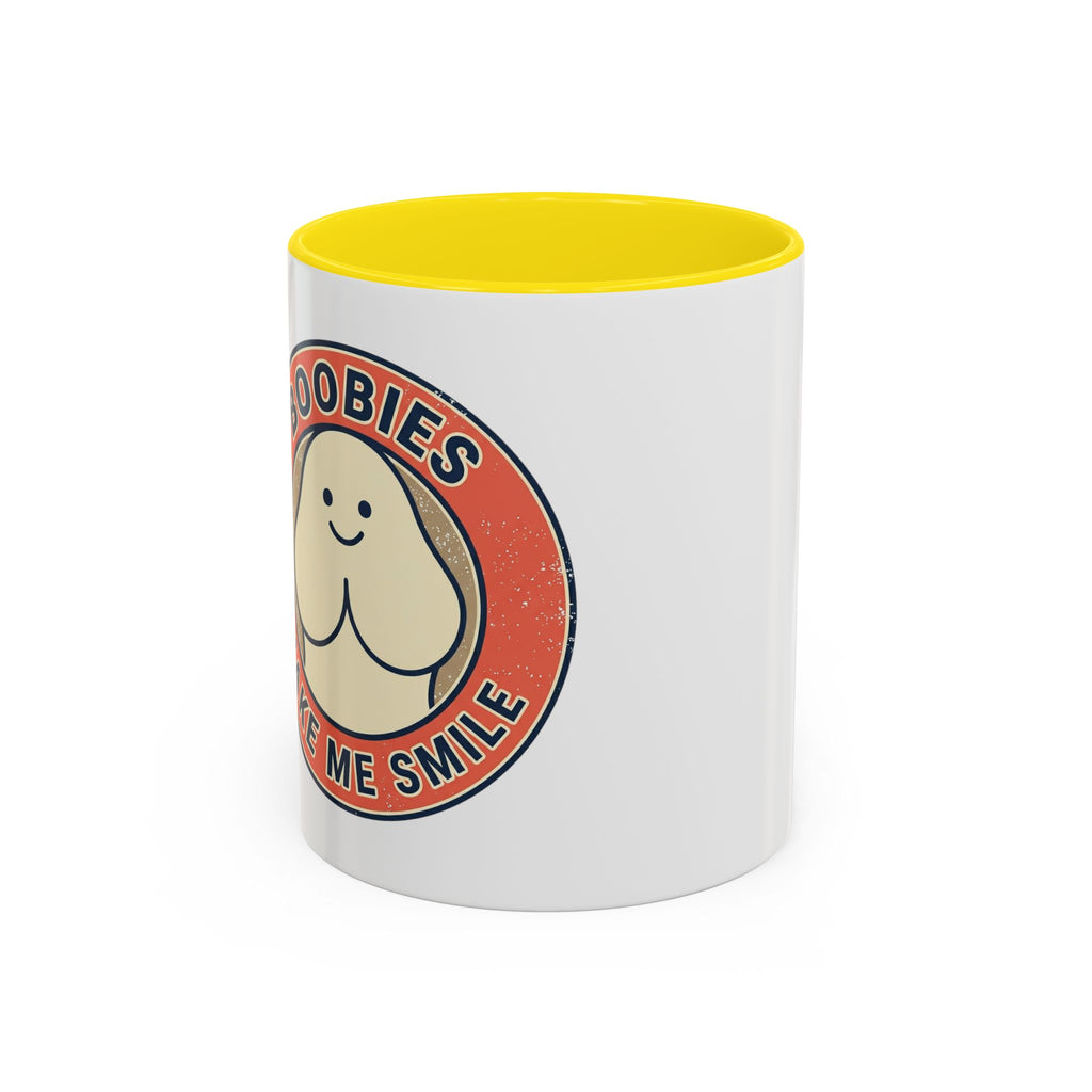 Funny Retro 'Boobies Make Me Smile' Accent Coffee Mug – Cute Kawaii Boobs Gift
