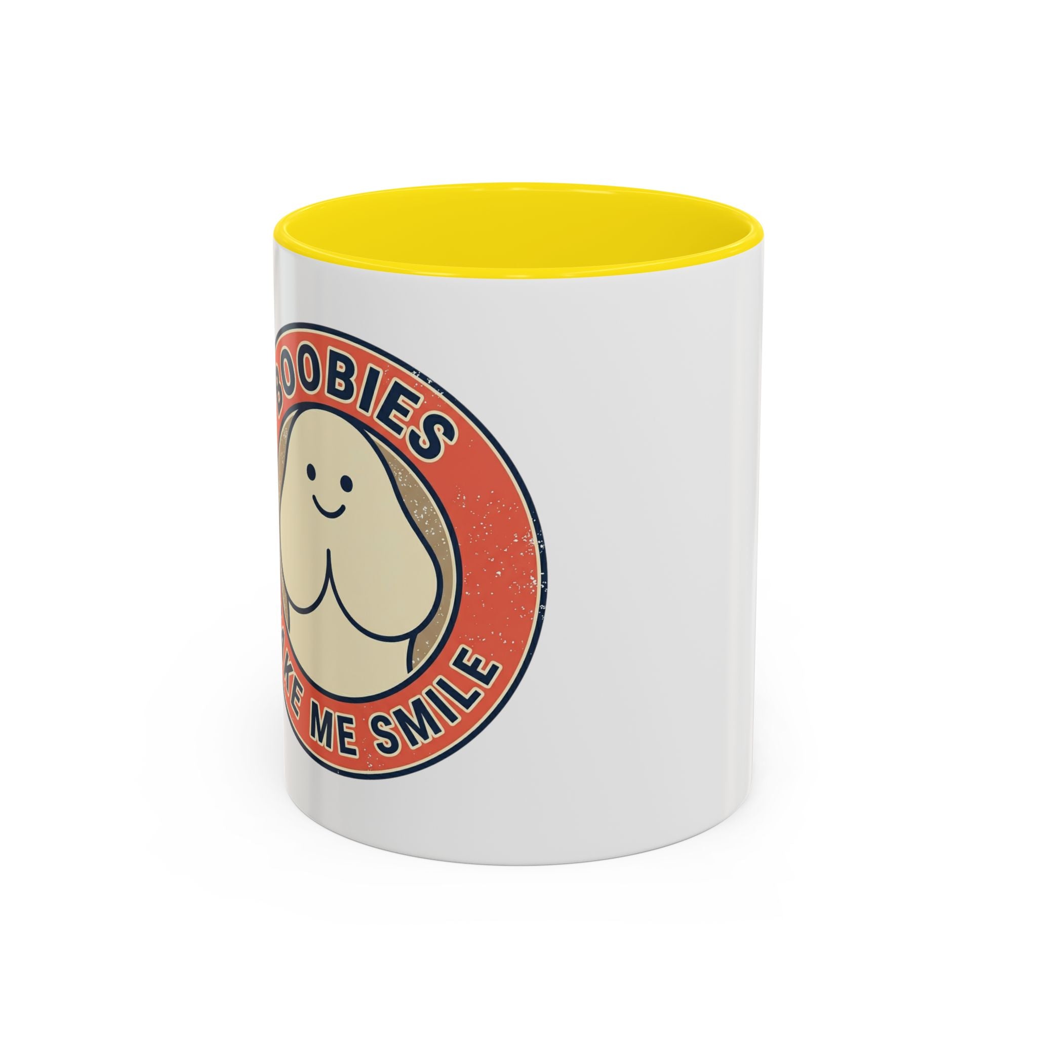 Funny Retro 'Boobies Make Me Smile' Accent Coffee Mug – Cute Kawaii Boobs Gift