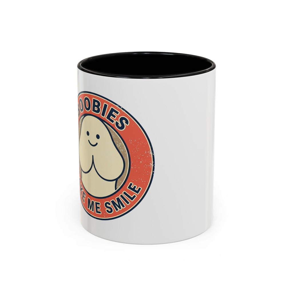 Funny Retro 'Boobies Make Me Smile' Accent Coffee Mug – Cute Kawaii Boobs Gift