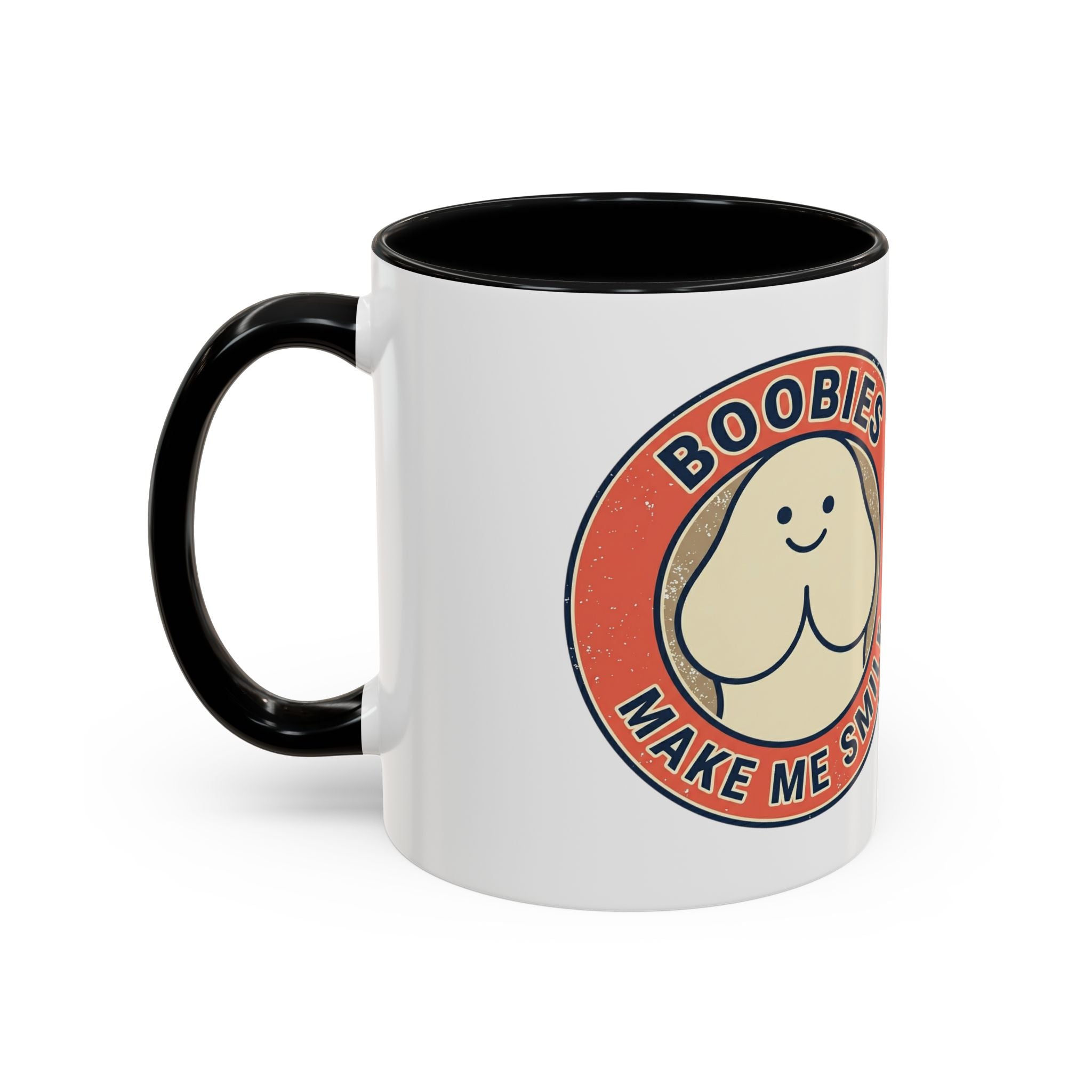 Funny Retro 'Boobies Make Me Smile' Accent Coffee Mug – Cute Kawaii Boobs Gift