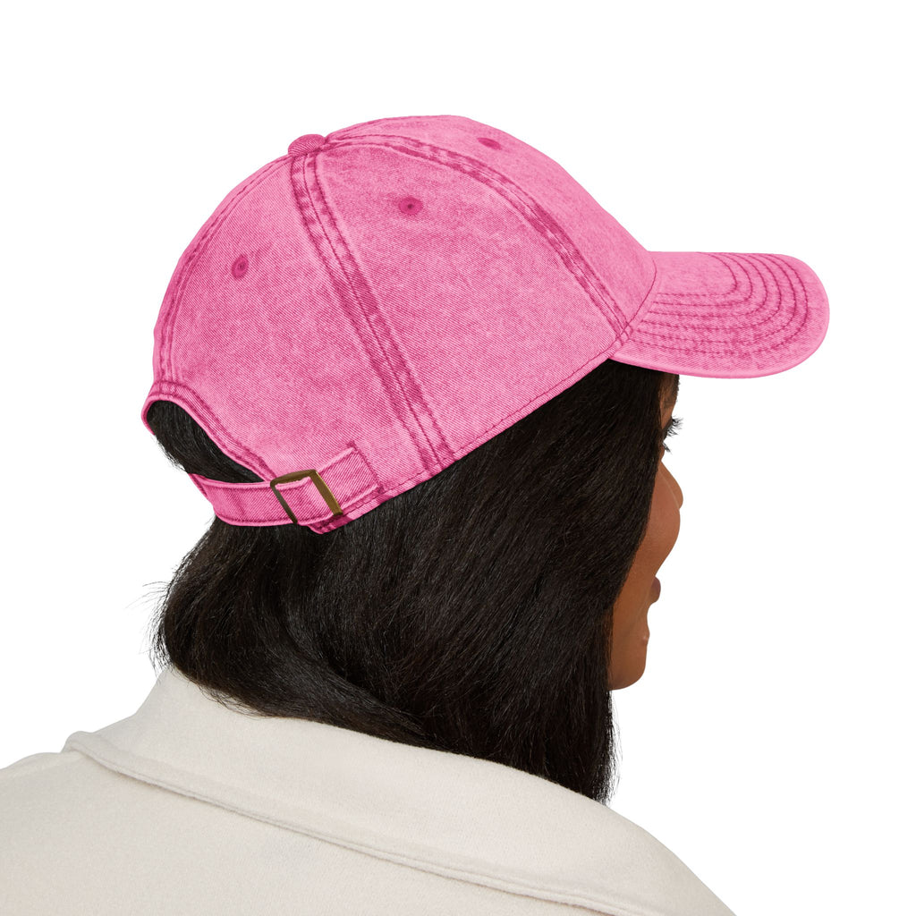 Vintage Embroidered Cap — Distressed Red Baseball Hat with Compass Patch