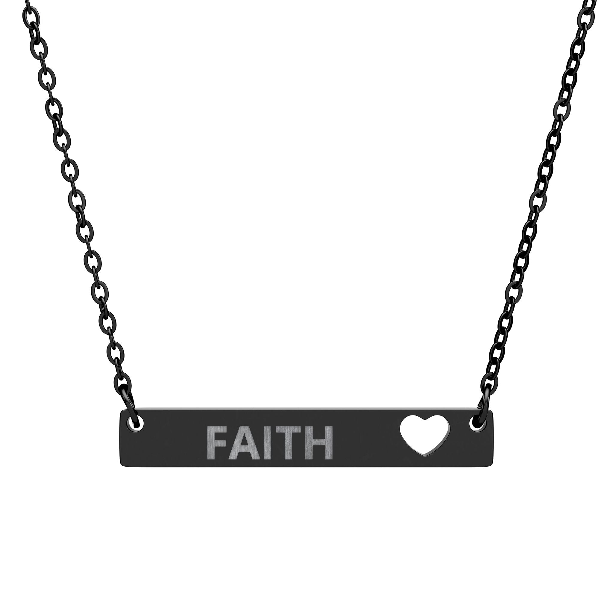 Faith Cutout Heart Bar Necklace — Engravable Stainless Steel Pendant
