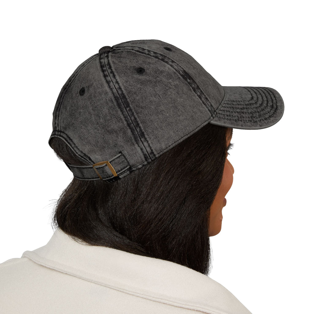 Vintage Embroidered Cap — Distressed Red Baseball Hat with Compass Patch