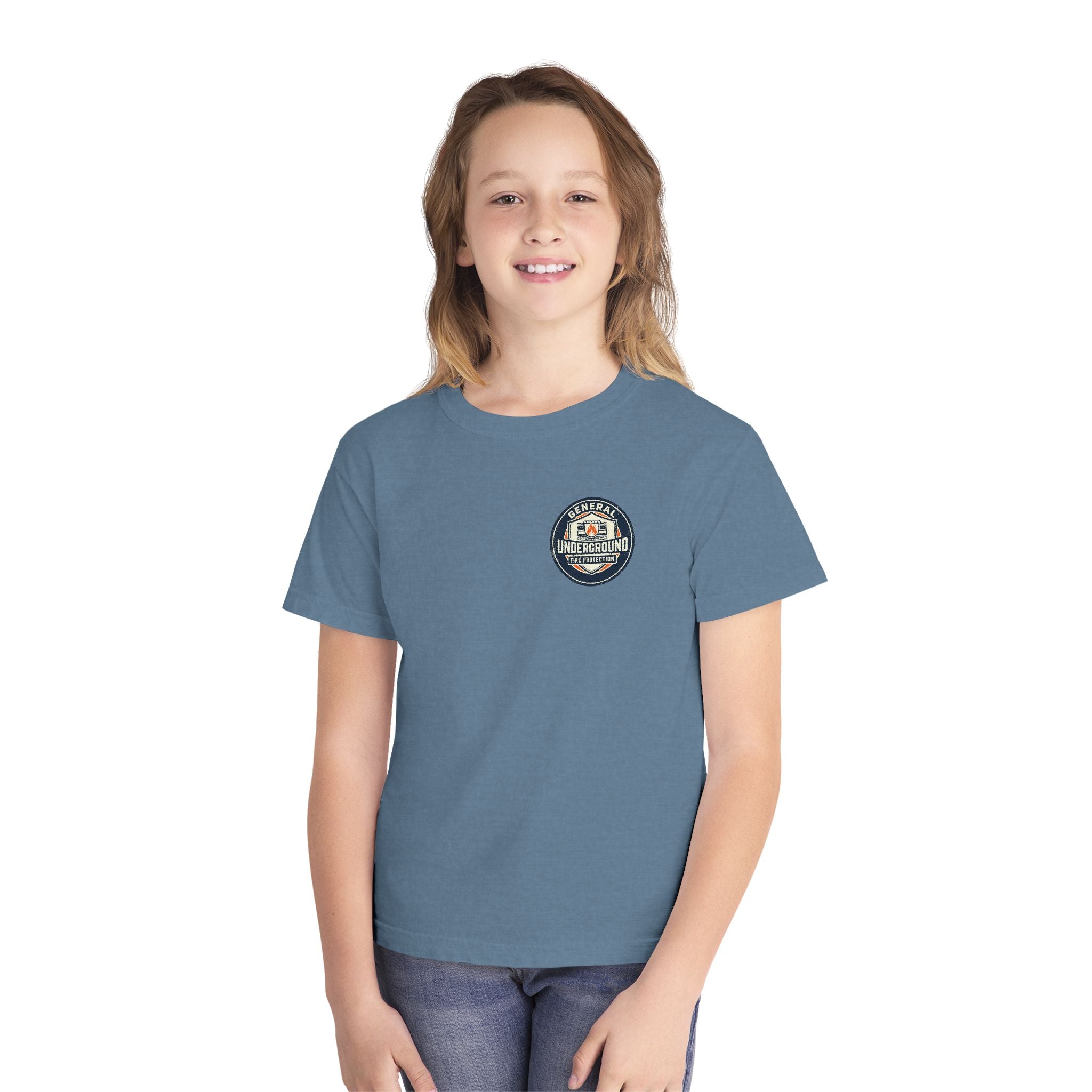 Youth Tee — "General Underground Fire Protection" Retro Badge